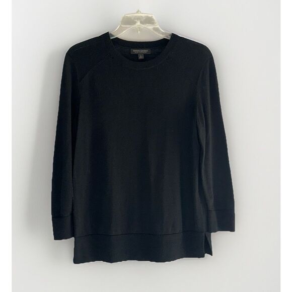 Banana Republic Merino Wool Sweater Top Crew Neck Black Lightweight Womens Small - Picture 1 of 14